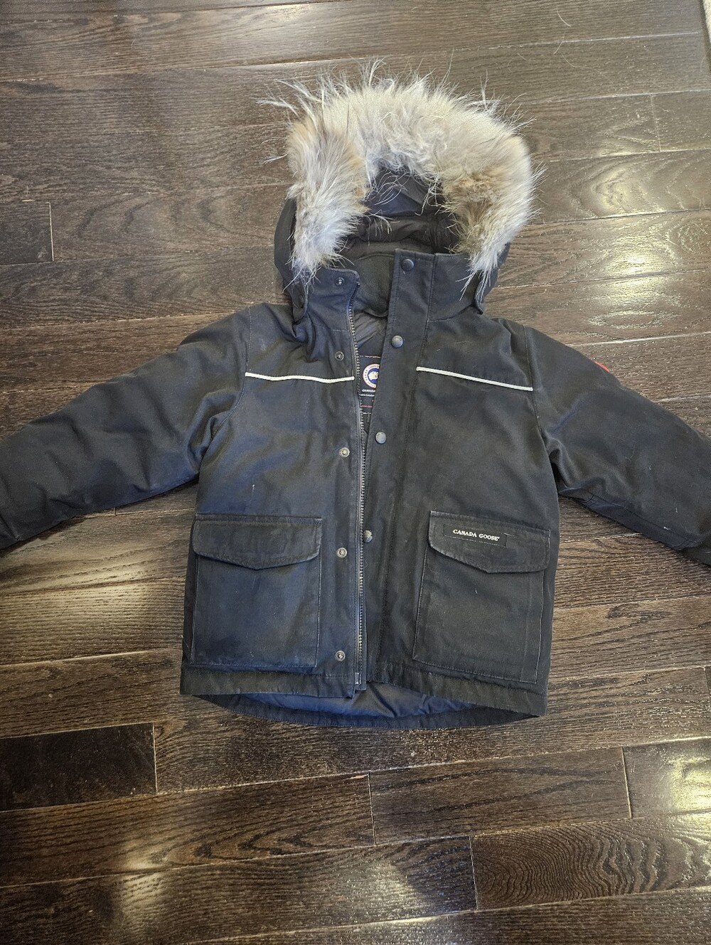 Canada Goose Kids Black Hooded Puffer Jacket with Faux Fur Trim